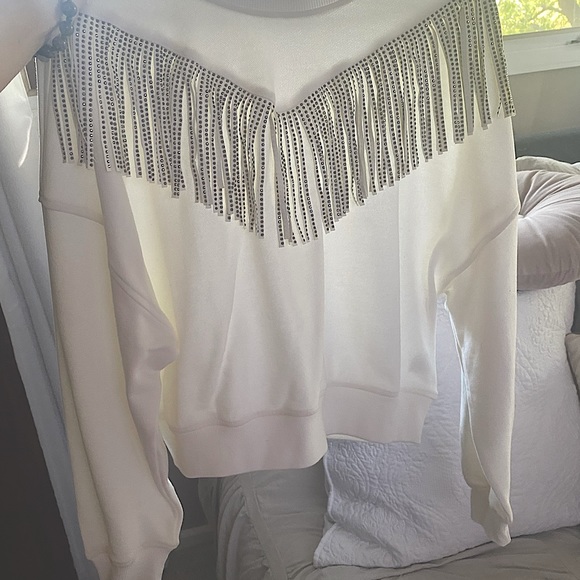 CODE X MODE cropped fringe white sweatshirt size XS, S, or Medium - Picture 3 of 6